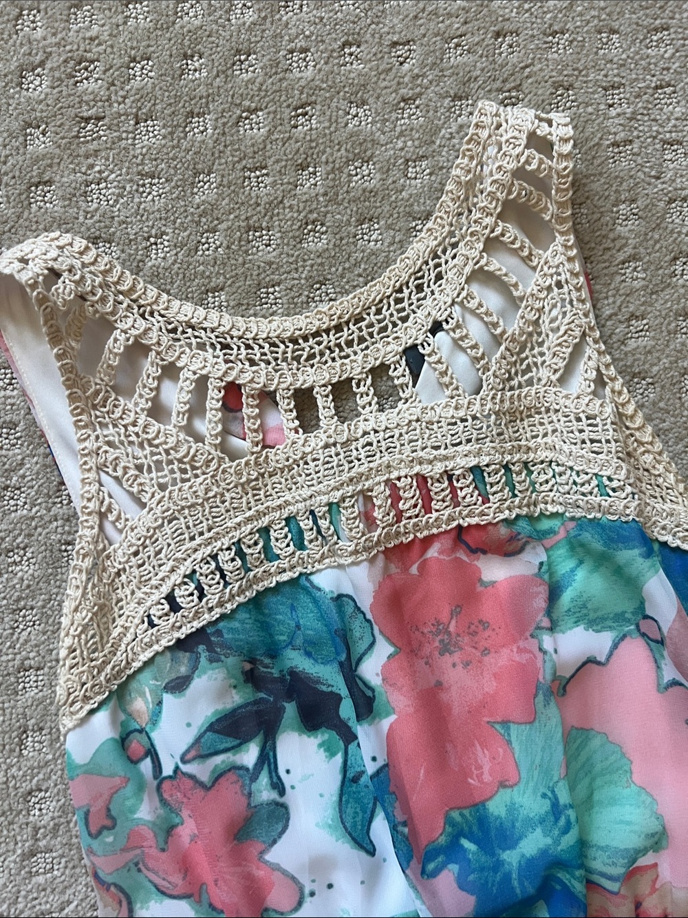 Lily Rose Floral Crochet-Yoke Maxi Dress in Coral, Teal, White - Picture 3 of 4